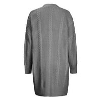 Žene Ležerne džemper - Ležerne prilike sa čvrstom pletenom kablom dugih rukava V-izrez na vrhu sive