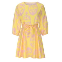 Unleife haljine za žene, ženska modna casual ljeta tanka tiskana srednja rukava okrugla kratka suknja