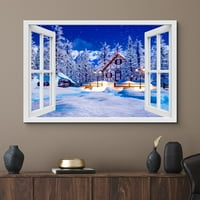 Zidno platno Print Wall Art Window View Snowy Christmas Forest Village Proslave i odmor Priroda Fotografija