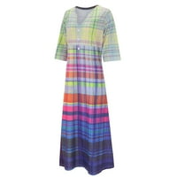 FSQJGQ Ljetne haljine Ležerne haljine za žene Boho Stripe Print Maxi haljina V izrez na plaži Sunderss