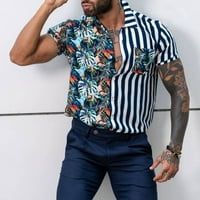 Luiyenes Muška modna proljetna ljetna košulja Labavi plaža Štampani prugasti kratkih rukava Ležerna