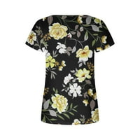 Žene ljetne vrhove modni cvjetni pirntirani kvadratni vrat kratki rukav ruširani majice sakriju kasutu