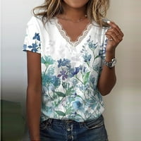 Ženski vrhovi modne majice kratki rukav V-izrez čipka cvjetna bluza s-3xl zelena