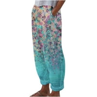Retro ženske pamučne posteljine harem pantalone s džepovima Boho Comfy High Squar cvjetni ispis Lose