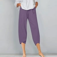 Funicet ženske kapris hlače čvrsti elastični struk casual cross pamučne posteljine hlače