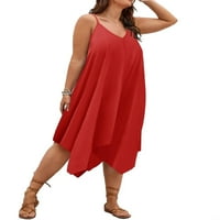 Ženske plus veličina haljina casual obični cami bez rukava crveni 2xl