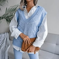 Ženski džemperi Fashion V izrez Jesen Modni ženski Ležeran V-izrez Hollow Diamond Pleted prsluk džemper