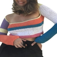 Žene Ležerne prilike Klintne džemper u boji izdubljeni kukičani dugi rukav kvadratni vrat Klintžogradski