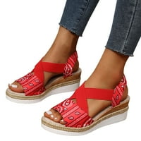Dame Fashion Cashew cvjetna tkanina elastična klina klina platforma Riblji ustana sandale za žene crvene