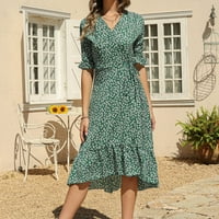 Plus veličina haljina Ženska modna kauzalna V-izrez Šifon cvjetni boho plaža Kratka rukava haljina zelena