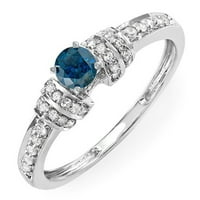 DazzlingRock kolekcija 0. Carat 10k okrugli plavi i bijeli dijamantski zaručni prsten za brisanje, bijelo