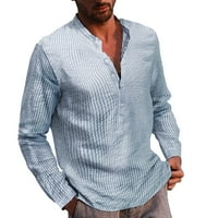 Muška modna casual top košulja lanene prugaste ovratnike dugih rukava modne tipke labavi top bluza dugim