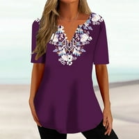 Majice Aueoeo Plus za žene, ženski kratki rukav na vrhu cvjetnog V izrez labav majica ljetne naborane