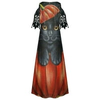 Jsaierl Modne žene Ljeto tiskanje kauzalno V-izrez čipka Halloween kratki rukav duga haljina