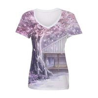 Moonker Womens Majice za žene Ispis majica kratkih rukava TOP V-izrez cvjetni 2xl ljubičasta