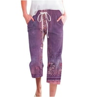 Viikei teretni pantalone za žene teretne pantalone za žene sa džepovima Plus veličine Žene povremene čvrste elastične struine labave hlače sa džepom kaprisu