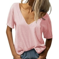 Ženske majice kratkih rukava kratki rukav V-izrez T-majice Solid print ružičasti m