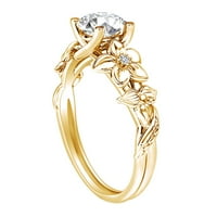 1. Carat Okrugli oblik Moissine & Prirodni dijamantni dizajn cvjetnih dizajna zaručni prsten 14K Čvrsto