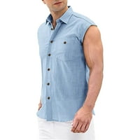 Posteljina rezervoara za muškarce Casual Solid bluza Dugme Lapel maziva bez rukava moda ispod 15 dolara