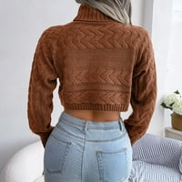Žene Ležeran džemper od pletenja Čvrsti dugi rukav pulover Jumper Turtleneck Topli vrhovi Brown S