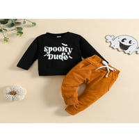 Diconna Baby Boys Halloween gaće, dugih rukava Crew Crte Crte Skeleton Print majica sa hlačama Crna