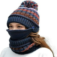 Žene Beanie Hat šal set Djevojke za zimsku Slouchy Knit lubanje CAP CAPT VGO FLEECE obloženi pom