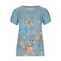Dyegold Womens Ljetne casual majice Vintage cvjetni print V izrez Petal kratki rukav vrhovi labavi udobnosti