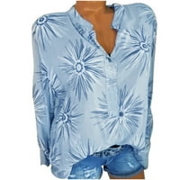 Miluxas Tops Clearence Plus size Ženski elegantni cvjetni cvjetni print pulover Dugme Donji gornji plavi