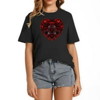 Crveno srce Trendy grafički majica za žene - majice kratkih rukava sa modnim darovima za tisak Nacionalni