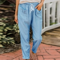 Žene Ležerne prilike Tvrtke ljetne hlače na plaži Duge Palazzo Hlače od pune boje visokih struka Redovne moćne hlače sa džepovima Boho udobne planinarske pantalone za dame plave m