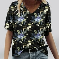 tklpehg ženski kratki rukav modni ljetni V-izrez Košulje casual opušteni fit cvjetni ispisani bluze