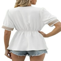 Sanviglor Women majica Šifon tunika Bluza V izrez Ljetni vrhovi labavi majica za odmor Tee White 2xl