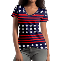 Američka zastava V izrez za žene kratki rukav USA 4. srpnja Zastava najvažnije patriotske majice