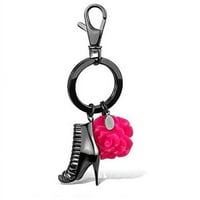 Alamode TK Ženski IP svijetlo crni prsten za ključeve od nehrđajućeg čelika sa sintetičkim ružama