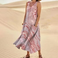 Ženske ljetne haljine za žene haljina za sunčanje Ležerna dužina gležnja V-izrečena džepa ružičasta