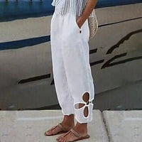 B91XZ Ljetne hlače Žene Žene Čvrste povremene džepne hlače Elastične strugove Labave duge hlače haren