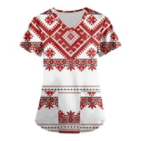 Ženske košulje Ženski etnički tiskani kratki rukav V-izrez V-izrez Radni džep bluza Crveni XXL
