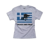 Grčka olimpijska - staza i polje - zastava - Silhouette Girl Pamučna mladost siva majica