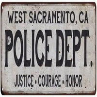 Sacramento, CA policijski odjel. Vintage izgled metalni znak šik dekor 106180012705