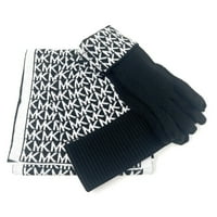 Michael Kors MK Logo Knit 3-komadni poklon Bo Set Scarf, šešir i rukavice, crno bijelo