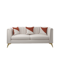 80 Moderni tapecirani kauč sa 3 sjedala s dubokim kanalom, baršunaste kaučem sa zlatnim metalnim nogama, prevelizirani lovoseat kauč sa elegantnim naslonima za ruke i jastuke za dnevni boravak, bež