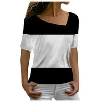 Ženska modna casual temperament v izrez labav geometrijski tisak kratkih rukava majice na vrhu crne