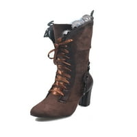 Ferdule Womens Retro Block Cipele za hodanje Neklizajuće čipke Up Srednji teletski čizmi udobnosti Fau