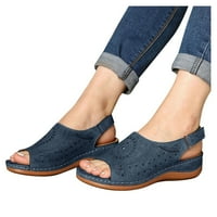 Modne žene Ljeto izdužene klinove cipele na plaži Peep toe prozračne sandale sandale za žene plavo 7.5