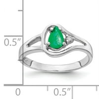 Čvrsta 14K bijela zlata 6x kruška simulirani smaragd vs CZ prsten