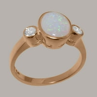 Britanski sačinjen spektakularni 10k ružični zlatni prirodni Opal & Diamond Womens Ring - Veličine Opcije