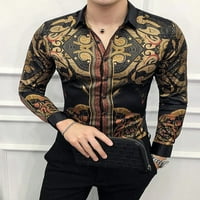 Muška majica Sat Print Dugi rukav Ležerne prilike Modna barok cvjetna tanka košulja