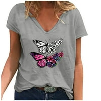 Zodggu Plus Veličina majica za žene popust Vintage Trendy Honeni kratki rupni moći Cvjetni butterfly