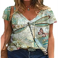 The The Flounceo Tops za žene Cvjetni print Kratki rukav V izrez Plowver Summer Casual Beach Holiska