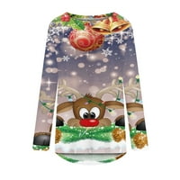 Božićne majice s dugim rukavima za žene Xmas Tree Santas Claus Slatki remen Snowman Graphic Tunic The